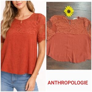 Anthropologie Terracotta Lace Blouse By Elodie